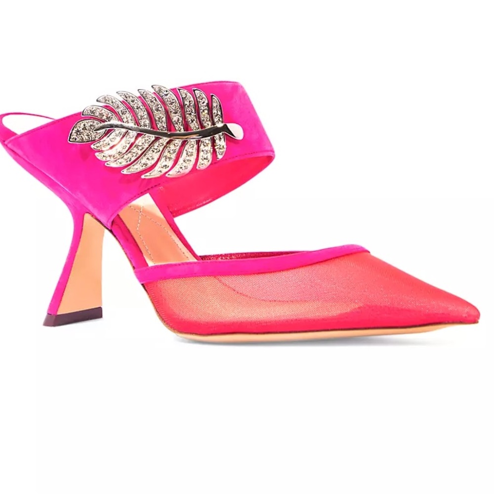 Nicholas Kirkwood Monstera Leaf-Embellished Suede & Mesh Mules